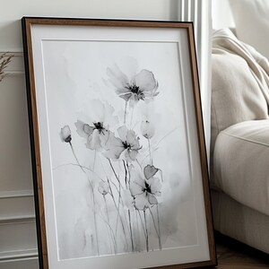 Black and White Watercolor Painting, Field of Flowers Art, Wildflower Painting, Museum Quality Giclee Print on Cotton Rag Texture Paper image 5
