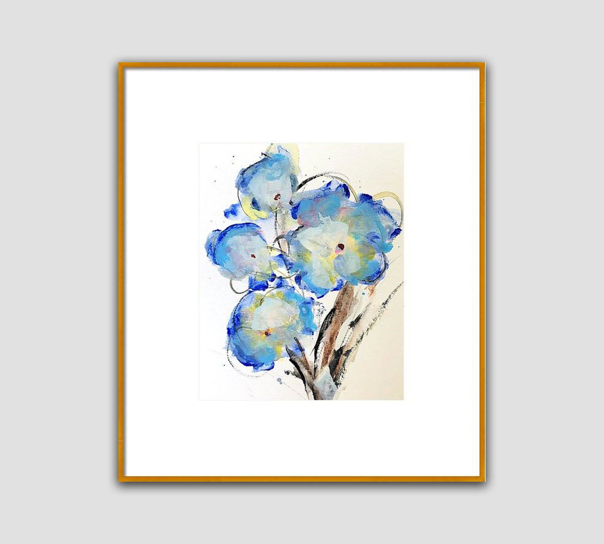 Blue Flowers Watercolor Floral Fine Art Print Wood Wall Art Etsy