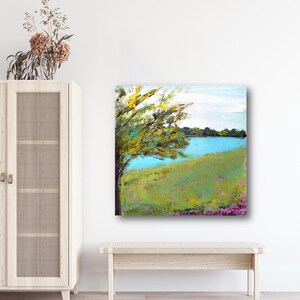 Impressionist Landscape Painting, Riverside Wall Art, Abstract Painting Giclee Square Print, 24x24, 36x36, 48x48, sallieoart, image 7