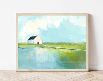 Chesapeake Bay Wall Art Print, Blue Green Marsh Landscape Painting