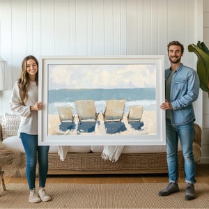 Family of Four Beach Wall Art Ocean Painting Beach Chairs Print, Coastal Landscape, Housewarming Gift, Family Keepsake Gift, Fine Art Print