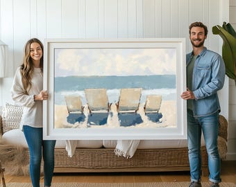 Family of Four Beach Wall Art Ocean Painting Beach Chairs Print, Coastal Landscape, Housewarming Gift, Family Keepsake Gift, Fine Art Print