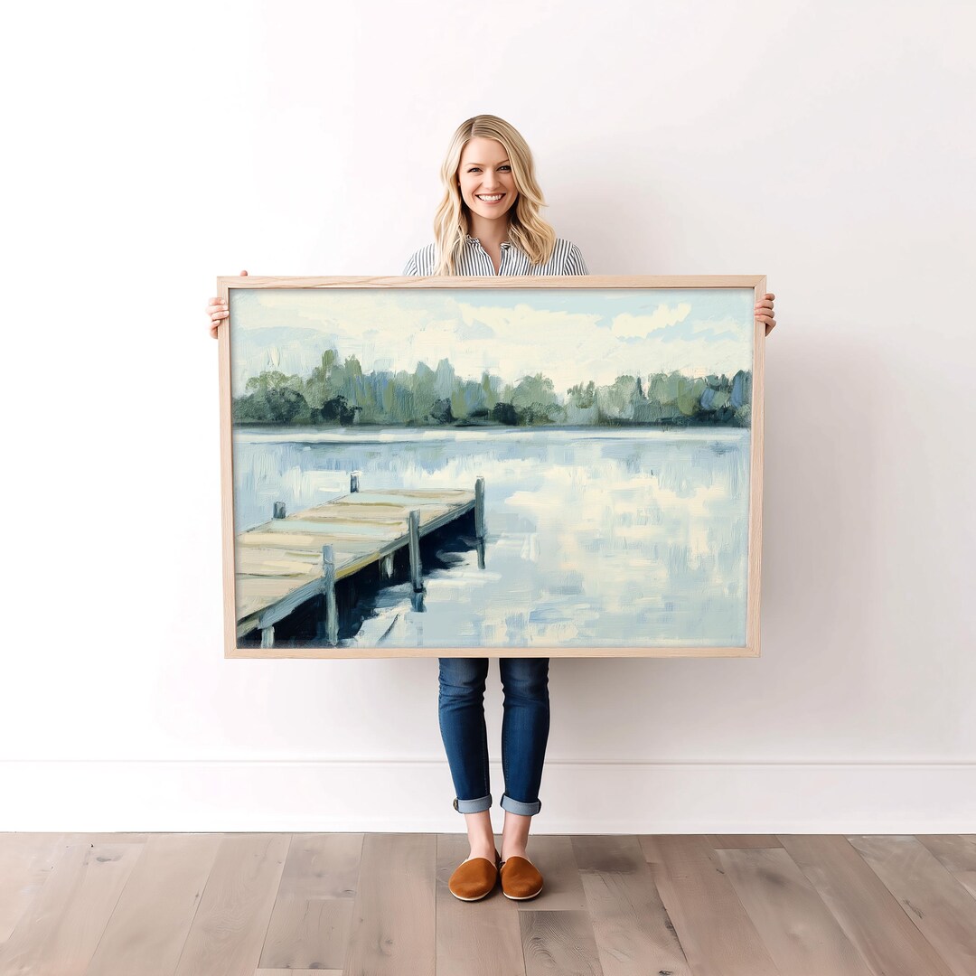 Dock on the Lake Wall Art Print, Impressionistic Landscape Painting ...