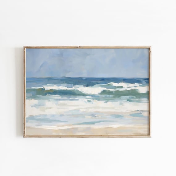 Ocean Waves Crashing Wall Art: Modern Beach House Decor, Minimalist Coastal Painting - Museum Quality Giclee Print - "High Tide"