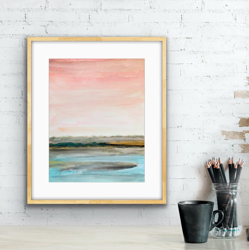 Landscape Wall Art Pink Landscape Art Abstract Art Etsy