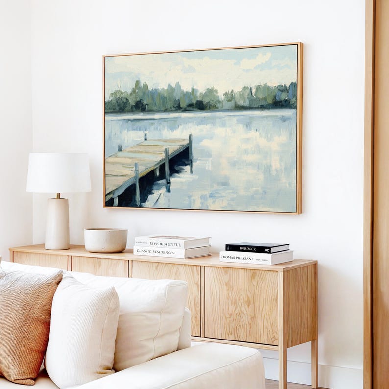 Dock on the Lake Wall Art Print, Impressionistic Landscape Painting ...