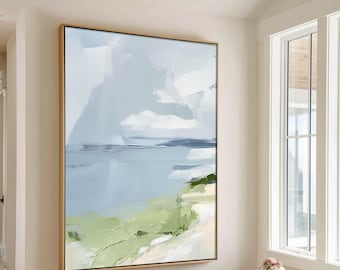 Beach Landscape Wall Art, Neutral Tone Coastal Painting, Ocean Calm No. 5 wrapped canvas print