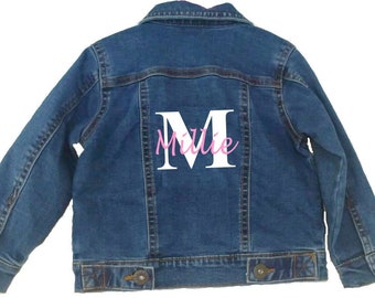 Personalised Printed Toddler Baby Children's Denim Jacket Initial Named Clothing