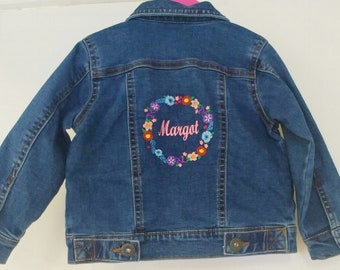 Exclusive Personalised Embroidered Floral Design Denim Jacket Initial Named Clothing Adult and Children's Sizes