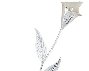 Personalised Engraved Silver Plated White Calla Lily with Engraved Tag and Gift Box