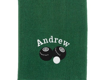 Personalised Embroidered Luxury Absorbent Lawn Bowls Towel Black Red Green Fuchsia White Navy Blue