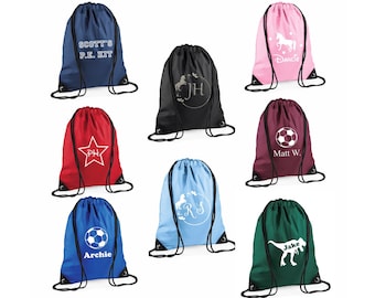Personalised Gym PE Kit Swimmings Bag Bags Unicorn Football Dinosaur Stars Back to School Named Childrens