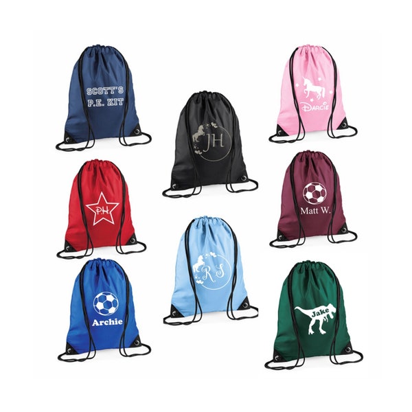 Personalised Gym PE Kit Swimmings Bag Bags Unicorn Football Dinosaur Stars Back to School Named Childrens