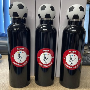 Personalised UV Printed Insulated Black Football Water Bottle, 750ml, suitable for hot or cold drinks, 3 print options