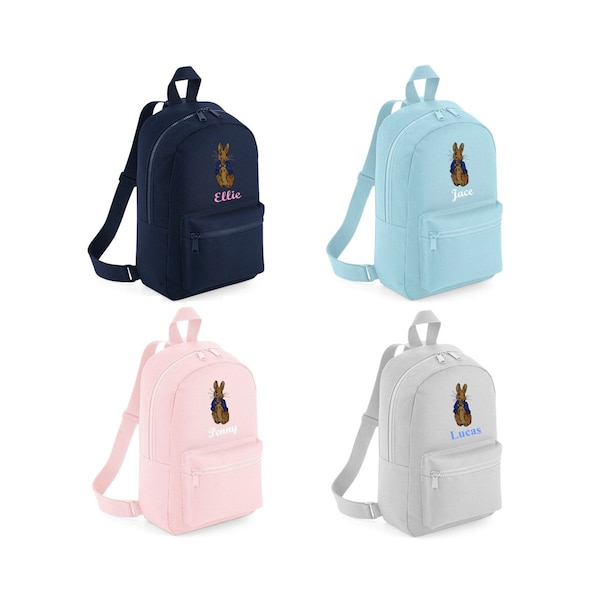 Embroidered Personalised Rabbit Design Rucksack Backpack Children's Adults Teens Bag Bunny - 10 colours