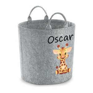 Personalised Printed Safari Jungle Themed Felt Trug Toy Storage Bag Baby Nursery Playroom Giraffe Zebra Sloth Tortoise Lion Koala Elephant