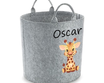 Personalised Printed Safari Jungle Themed Felt Trug Toy Storage Bag Baby Nursery Playroom Giraffe Zebra Sloth Tortoise Lion Koala Elephant