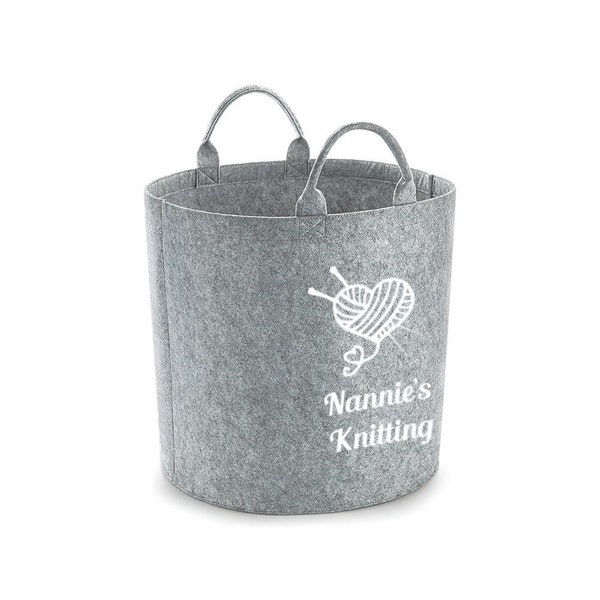 Personalised Felt Trug Knitting Storage Bags Storage Basket Nannie's Grandma's Nana's Knitting Bag