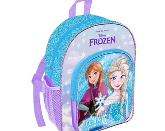 Embroidered Personalised Fully Licensed Branded Frozen Ice Magic Elsa Ana Glitter Backpack Childrens Kids Bag