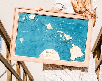 Hawaii Map, Wood Hawaii Map, 3D Hawaii Map, Hawaiian Island Map, 3D Map, 3D Wood Map, Hawaii Gift, Anniversary Gift, Wood Gift Idea, Hawaii