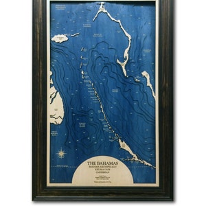Bahamas Archipelago Dimensional Wood Carved Depth Contour Map Customize With Your Home Information Lake Art Wood Maps Relief Maps image 2