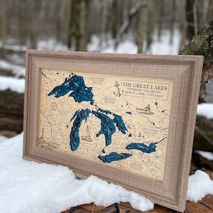 Great Lakes Map, 3D Lake Map, Custom Lake Map, Custom Lake Art, Lake Michigan Map, Lake Superior Map, 3D Wall Art, Lake House Decor