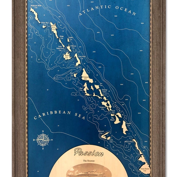 Exumas Map - Custom Wood Map - Bahamas Art - 3D Wall Art - Lake Sign - Contour Map - Beach House Decor - Lake Art - Island Map - Depth Map