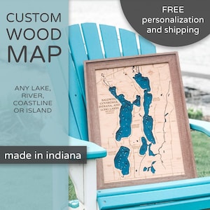 Arte de madera personalizado para lagos, decoración náutica, mapa de profundidad de lagos, arte mural de madera, regalos personalizados, decoración de casas de lagos, arte grabado con láser