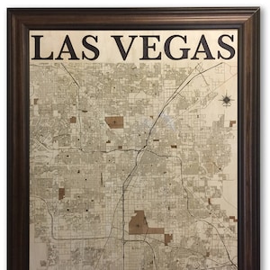 Carte en bois de Las Vegas - cadeau de la ville - décoration d'appartement - cadeaux de clôture - plan de rue en bois - art 3D - art de la ville - art mural Vegas - décoration bois