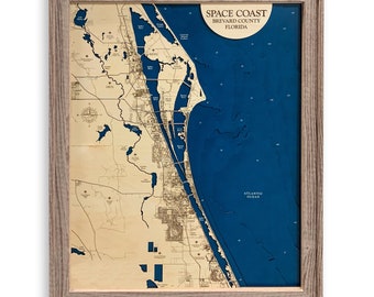 Space Coast Map, Cape Canaveral Map, Merritt Island Map, Space Coast Gift, Contour Map, Beach House Decor, Island Map, Custom Map