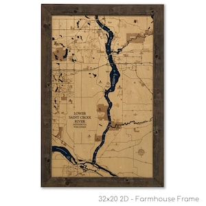 St. Croix-rivierkaart, aangepaste houten kaart, 3D-muurkunst, contourkaart decor meerhuis, kaart meer, dieptekaart, cadeau meer, meerhuis, meerkunst