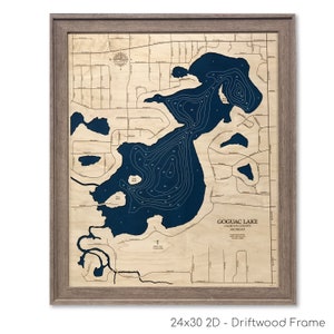 Goguac Lake Custom Wood Map Art 3D Wall Art Contour Map Lake