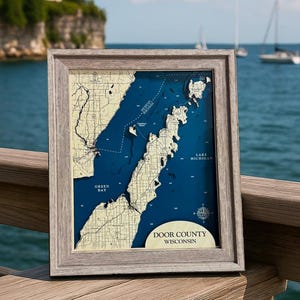 Door County Map, Door County Wisconsin, Wisconsin Map, Wood Lake Map, Wood 3D Map, 3D Lake Map, Green Bay Map, Green Bay, Lake Michigan Map