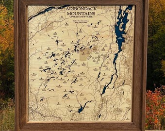 Adirondack Mountains Map, Upstate New York Map, Sacandaga Map, Custom Lake Map, Custom Lake Sign, Wood Lake Map, Lake House Decor, Lake Art