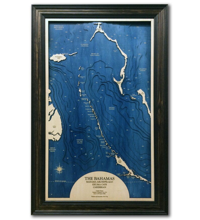 Bahamas Archipelago Dimensional Wood Carved Depth Contour Map Customize With Your Home Information Lake Art Wood Maps Relief Maps image 2