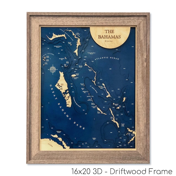 Bahama Map - Custom Wood Map - Bahamas Art - 3D Wall Art - Contour Map - Beach House Decor - Island Map - Topographical Map - Depth Map