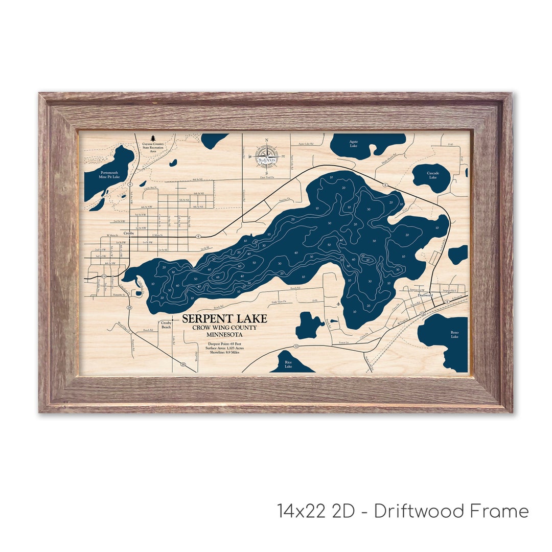Serpent Lake Map Lake Map Custom Lake Map Wood Lake Map 3D Etsy