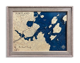 Portland Maine Map, Maine Map, Portland Map, Peaks Island Map, Lake House, Lake Sign, Contour Map, Beach House Decor, Island Map, Custom Map