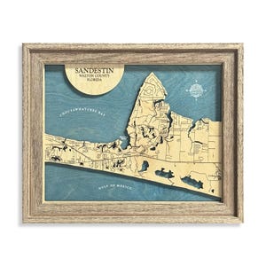 Sandestin Miramar Beach - Dimensional Wood Carved Contour Map - Customize With Your Home Information - Lake Art - Wood Maps - Relief Maps