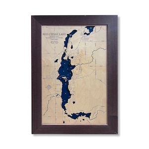Red Cedar Lake Map, Wood Lake Map, Custom Wood Map, Lake Map, Lake Gift, Travel Gift, Anniversary Gift, Lake Art, Lake Decor