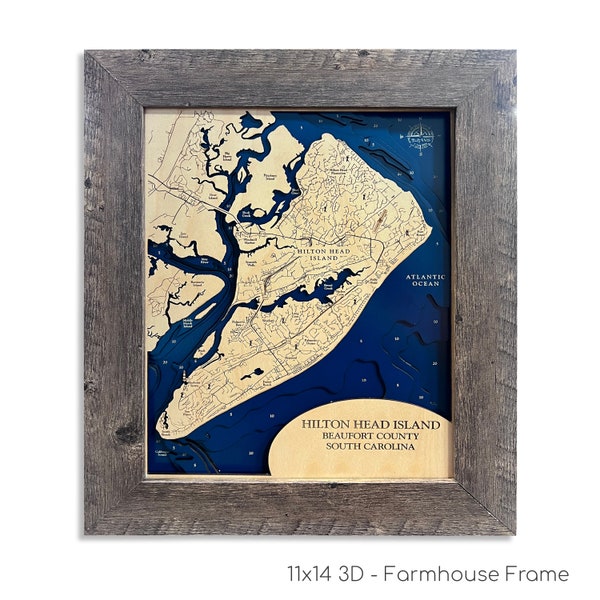 Hilton Head Map, Hilton Head Island Map, South Carolina Map, 3D Wall Art, Island, Contour Map, Beach House Decor, Island Map, Custom Map