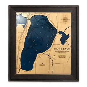 Eagle Lake, Custom Wood Map, Minnesota Map, 3D Wall Art, Contour Map, Lake House Decor, Lake Map, Depth Map, Lake Art, Wood Maps, Lake Gift