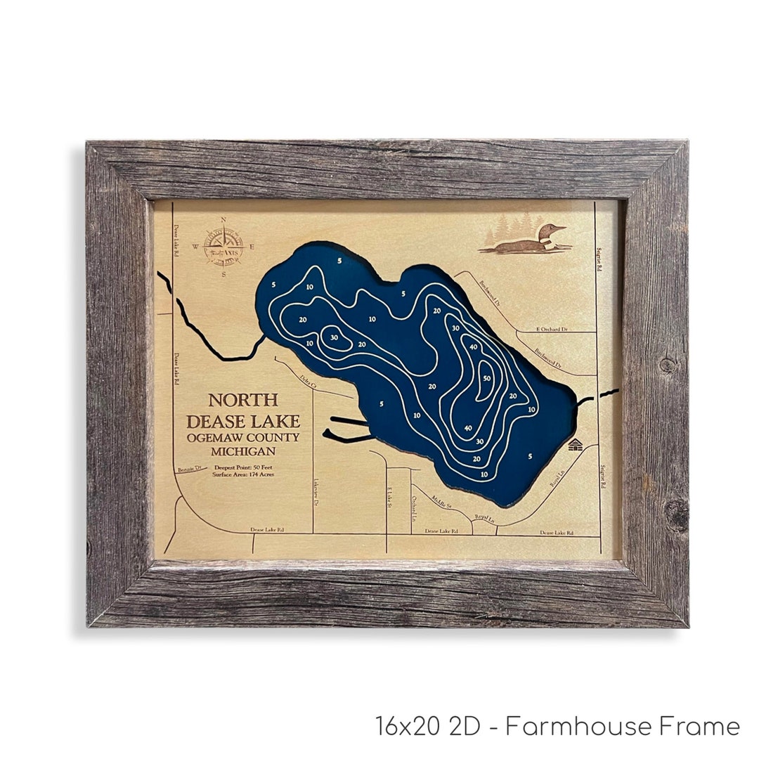 North Dease Lake Map, North Dease Lake, Wood Lake Map, Wood Lake Sign, Lake Art, Lake House Gift