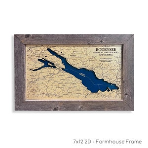 Mappa del Lago di Costanza, Mappa del Lago di Costanza, Mappa in legno personalizzata, Arte murale 3D, Decorazione per casa sul lago, Mappa del lago, Mappa di profondità, Regalo da viaggio, Decorazione per casa sul lago