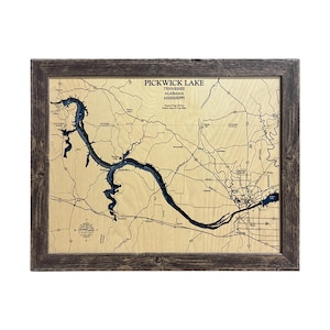 Pickwick Lake, Custom Wood Map, Lake Map, 3D Wall Art, Contour Map, Lake House Decor, Lake Map, Depth Map, Reservoir, Wood Maps, Lake Gift