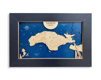 Samos Map, Greece Map, Europe Map, Greek Islands, Beach Decor, Travel Gift, Anniversary Gift, Island Map, Beach Map, Beach House Decor