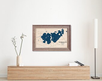 Archibald Lake Wisconsin - Custom Wood Map -  Art - 3D Wall Art - Contour Map - Lakehouse Decor - Lake Map - Depth Map - Lake Art - Wood Map