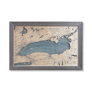 Carte du lac Ontario, carte en bois du lac Ontario, carte en bois 3D, carte du lac, Grands Lacs, panneau de lac personnalisé, carte de lac personnalisée, décoration de maison de lac, art du lac