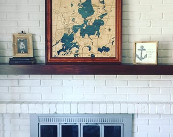 Chain O&#39; Lakes Illinois - Custom Wood Map -  Art - 3D Wall Art - Contour Map - Lake House Decor - Lake Map - Depth Map- Lake Art - Wood Maps