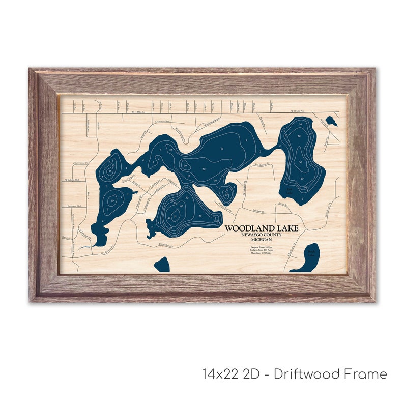 Woodland Lake Map Lake Map Custom Lake Map Wood Lake Map Etsy
